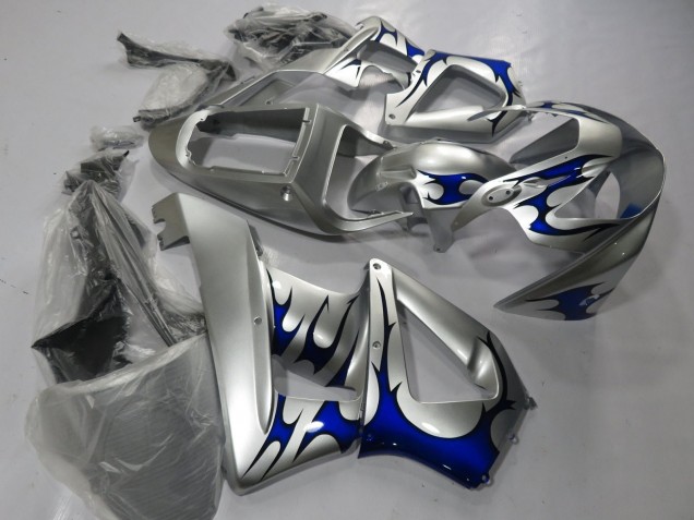 2000-2001 Honda CBR900RR 929 Motorcycle Fairings - Silver Blue Tribal
