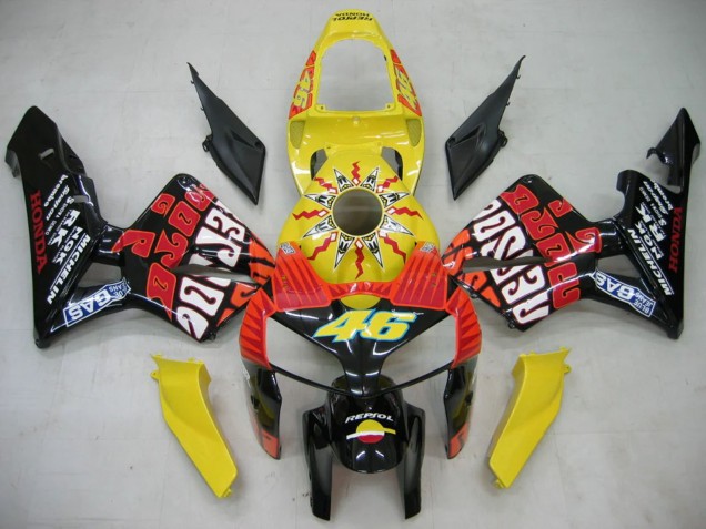 2005-2006 Honda CBR600RR Motorcycle Fairings - Black Yellow Rossi