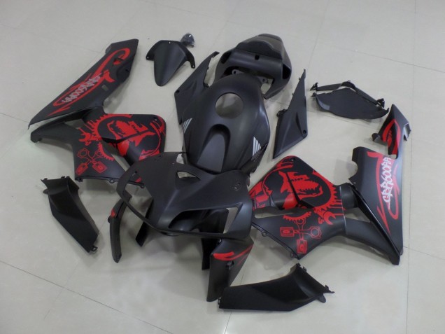 2005-2006 Honda CBR600RR Motorcycle Fairings - Matte Black Matte Red Gear