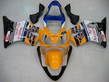 Custom 2001-2003 Honda CBR600 F4i Motorcycle Fairings - Yellow White Blue Glossy Black Nastro Azzurro