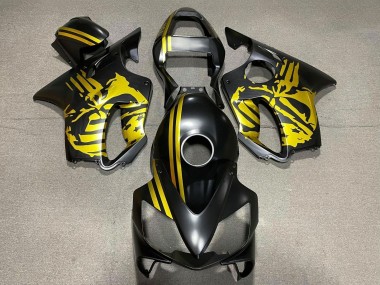 Custom 2001-2003 Honda CBR600 F4i Motorcycle Fairings - Gold Matte Black Skull