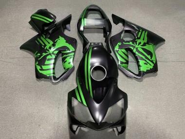 Custom 2001-2003 Honda CBR600 F4i Motorcycle Fairings - Green Matte Black Skull