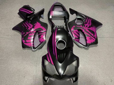 Custom 2001-2003 Honda CBR600 F4i Motorcycle Fairings - Pink Matte Black Skull