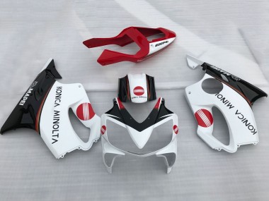 Custom 2001-2003 Honda CBR600 F4i Motorcycle Fairings - White Red Glossy Black Konica Minolta