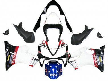 Custom 2001-2003 Honda CBR600 F4i Motorcycle Fairings - White Blue Red Glossy Black DENSO Star