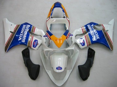 Custom 2001-2003 Honda CBR600 F4i Motorcycle Fairings - Yellow White Blue Rothmans