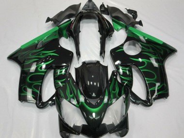Custom 2004-2007 Honda CBR600 F4i Motorcycle Fairings - Glossy Black Green Flame