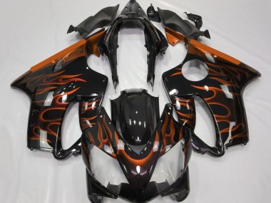 Custom 2004-2007 Honda CBR600 F4i Motorcycle Fairings - Glossy Black Orange Flame