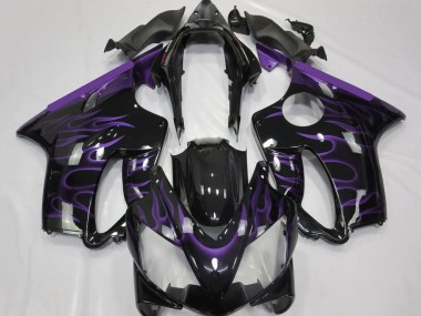 Custom 2004-2007 Honda CBR600 F4i Motorcycle Fairings - Glossy Black Purple Flame