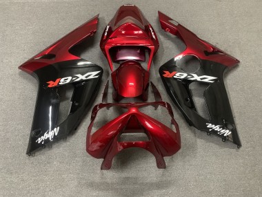 Custom 2003-2004 Kawasaki ZX6R Motorcycle Fairings - Red Glossy Black White Ninja