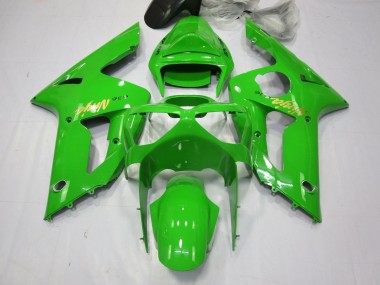 Custom 2003-2004 Kawasaki ZX6R Motorcycle Fairings - Green Gold Decal