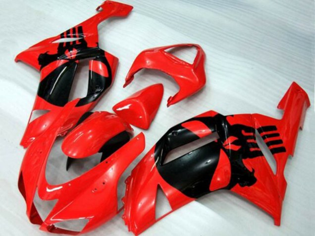 2007-2008 Kawasaki ZX6R Motorcycle Fairings - Red Black Skull