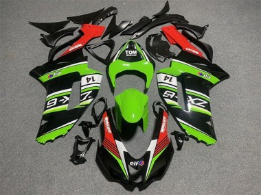 Custom 2007-2008 Kawasaki ZX6R Motorcycle Fairings - Black Green White Red