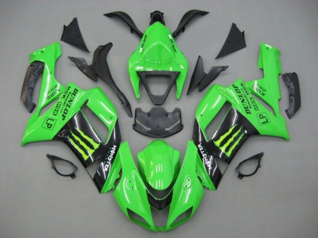 2007-2008 Kawasaki ZX6R Motorcycle Fairings - Green Black Monster Energy