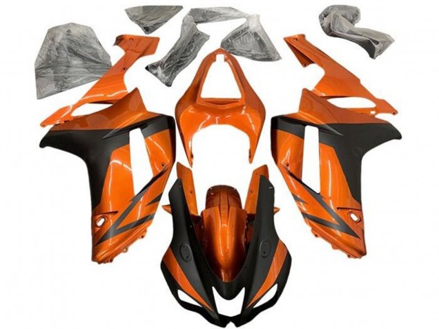 2007-2008 Kawasaki ZX6R Motorcycle Fairings - Orange Matte Black
