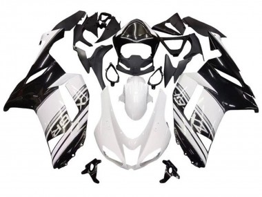 Custom 2007-2008 Kawasaki ZX6R Motorcycle Fairings - White Black Silver Stripe
