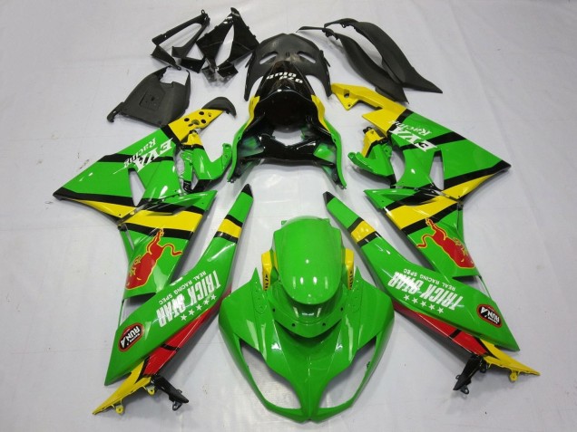 2009-2012 Kawasaki ZX6R Motorcycle Fairings - Green Yellow Red Black Trick Star Red Bull