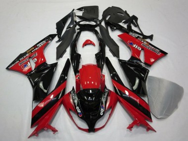 Custom 2009-2012 Kawasaki ZX6R Motorcycle Fairings - Red Glossy Black Elf Touch4 Bridgestone
