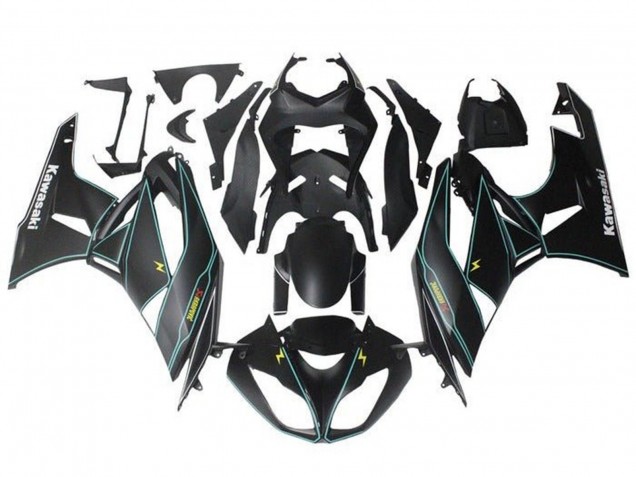 2009-2012 Kawasaki ZX6R Motorcycle Fairings - Matte Black Blue Yellow Stripe