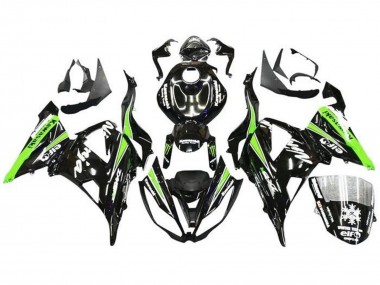 Custom 2013-2018 Kawasaki ZX6R Motorcycle Fairings - Glossy Black Green White Monster Snow