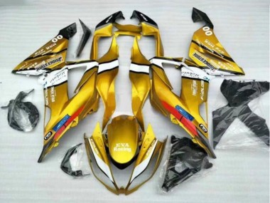 Custom 2013-2018 Kawasaki ZX6R Motorcycle Fairings - Gold White Black