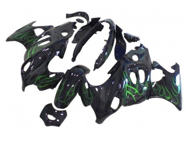 2004-2006 Suzuki GSX600F/GSX750F Motorcycle Fairings - Glossy Black Green Flame