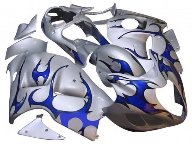 1996-2007 Suzuki GSXR 1300 Hayabusa Motorcycle Fairings - Silver Blue Tribal