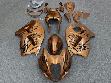 Custom 1996-2007 Suzuki GSXR1000 Motorcycle Fairings - Brown Bronze Black Flame
