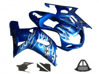 Custom 2000-2002 Suzuki GSXR1000 Motorcycle Fairings - Blue White Flame
