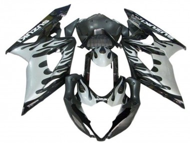 Custom 2005-2006 Suzuki GSXR 1000 Motorcycle Fairings - Black White Flame