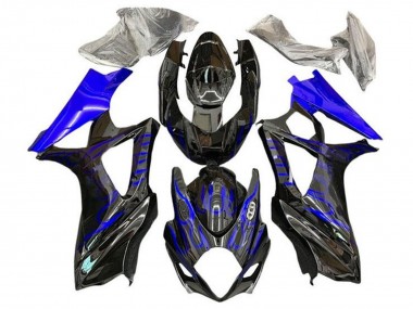 Custom 2007-2008 Suzuki GSXR 1000 Motorcycle Fairings - Black Blue Flame
