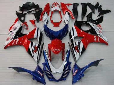 Custom 2009-2016 Suzuki GSXR 1000 Motorcycle Fairings - White Red Blue Black Stripe