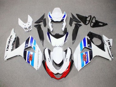 Custom 2009-2016 Suzuki GSXR 1000 Motorcycle Fairings - White Blue Red Black Stripe