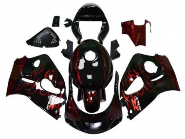 Custom 1996-2000 Suzuki GSXR 600 / GSXR 750 Motorcycle Fairings - Black Red Flame