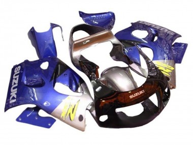 Custom 1996-2000 Suzuki GSXR 600 / GSXR 750 Motorcycle Fairings - Blue Silver Black