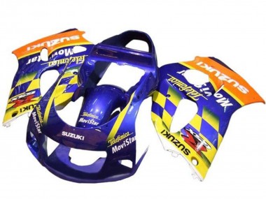 Custom 1996-2000 Suzuki GSXR 600 / GSXR 750 Motorcycle Fairings - Blue Orange Yellow Telefumica MoviStar