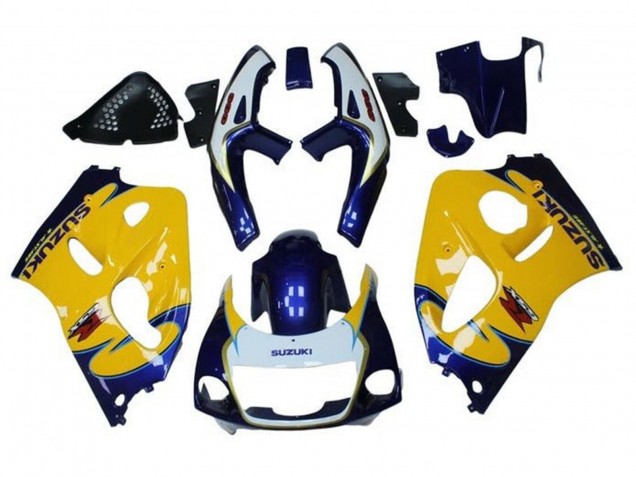 1996-2000 Suzuki GSXR 600 / GSXR 750 Motorcycle Fairings - Yellow Blue Tribal