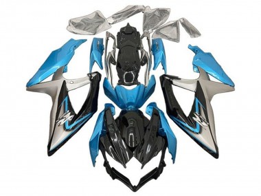 Custom 2008-2010 Suzuki GSXR 600 / GSXR 750 Motorcycle Fairings - Light Blue Silver Glossy Black