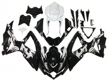 Custom 2008-2010 Suzuki GSXR 600 / GSXR 750 Motorcycle Fairings - White Glossy Black Leyla