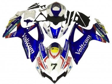 Custom 2008-2010 Suzuki GSXR 600 / GSXR 750 Motorcycle Fairings - White Blue Yellow Red Voltcom 7