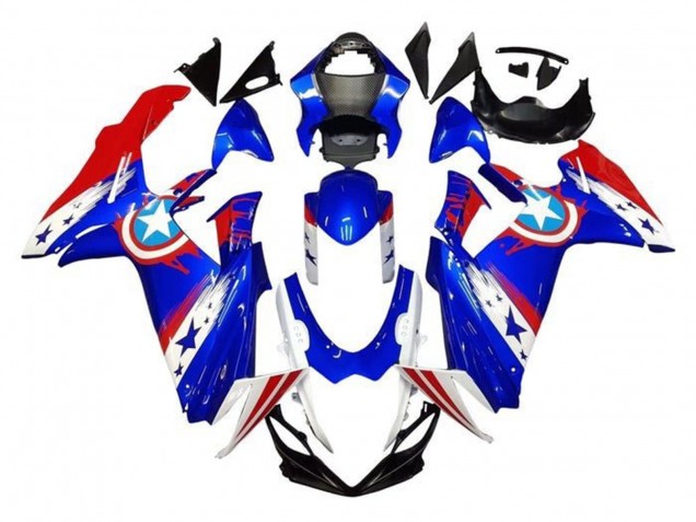 2011-2024 Suzuki GSXR 600 / GSXR 750 Motorcycle Fairings - Blue White Red Captain America