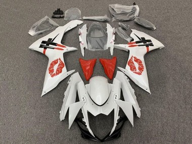 Custom 2011-2024 Suzuki GSXR 600 / GSXR 750 Motorcycle Fairings - White Red Lipstick Kiss