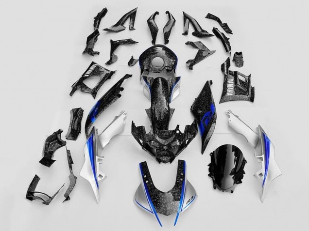 2019-2021 Yamaha YZF R3/R25 Motorcycle Fairings - White Blue Black Forged Carbon Fiber Style