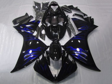Custom 2009-2011 Yamaha YZF 1000 R1 Motorcycle Fairings - Glossy Black Blue Flame