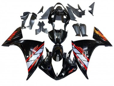 Custom 2012-2014 Yamaha YZF 1000 R1 Motorcycle Fairings - Glossy Black Silver Red Stripe