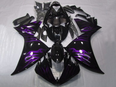 Custom 2012-2014 Yamaha YZF 1000 R1 Motorcycle Fairings - Glossy Black Purple Flame