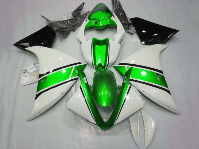 2012-2014 Yamaha YZF 1000 R1 Motorcycle Fairings - White Green Glossy Black