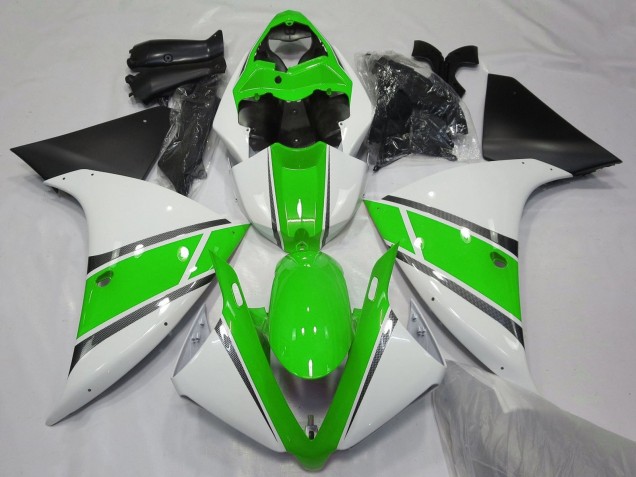 2012-2014 Yamaha YZF 1000 R1 Motorcycle Fairings - White Green Matte Black