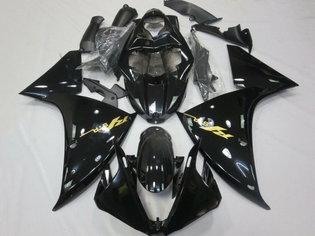2012-2014 Yamaha YZF 1000 R1 Motorcycle Fairings - Glossy Black Gold Decals