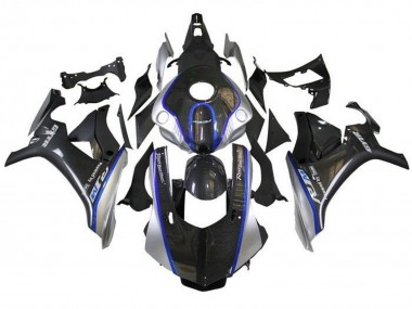 Custom 2015-2019 Yamaha YZF 1000 R1 Motorcycle Fairings - Faux Carbon Fiber Silver Blue R1M